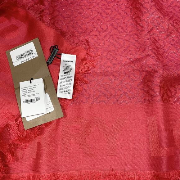 Burberry Monogram Metallic Red Large Square Scarf 140x140 cm NWT $550 - Picture 11 of 11